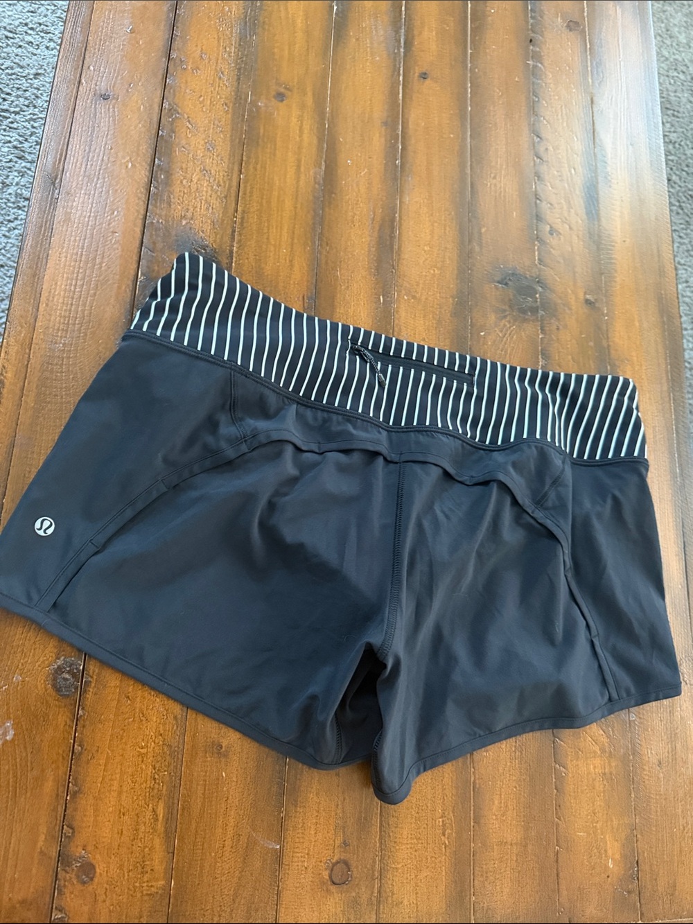lululemon athletica Black Athletic Shorts with Black-and-White Striped Waistband